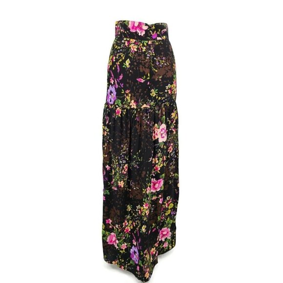 New Flynn Skye Maxi Skirt Womens XS Black Pink Floral Print Two Slits - Picture 4 of 7
